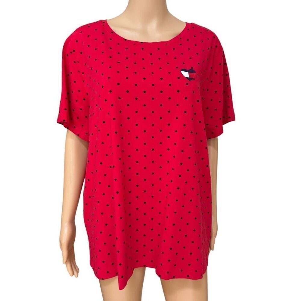 Tommy Hilfiger cotton Red Polka Dot Embroidered Heart T-Shirt size 1X